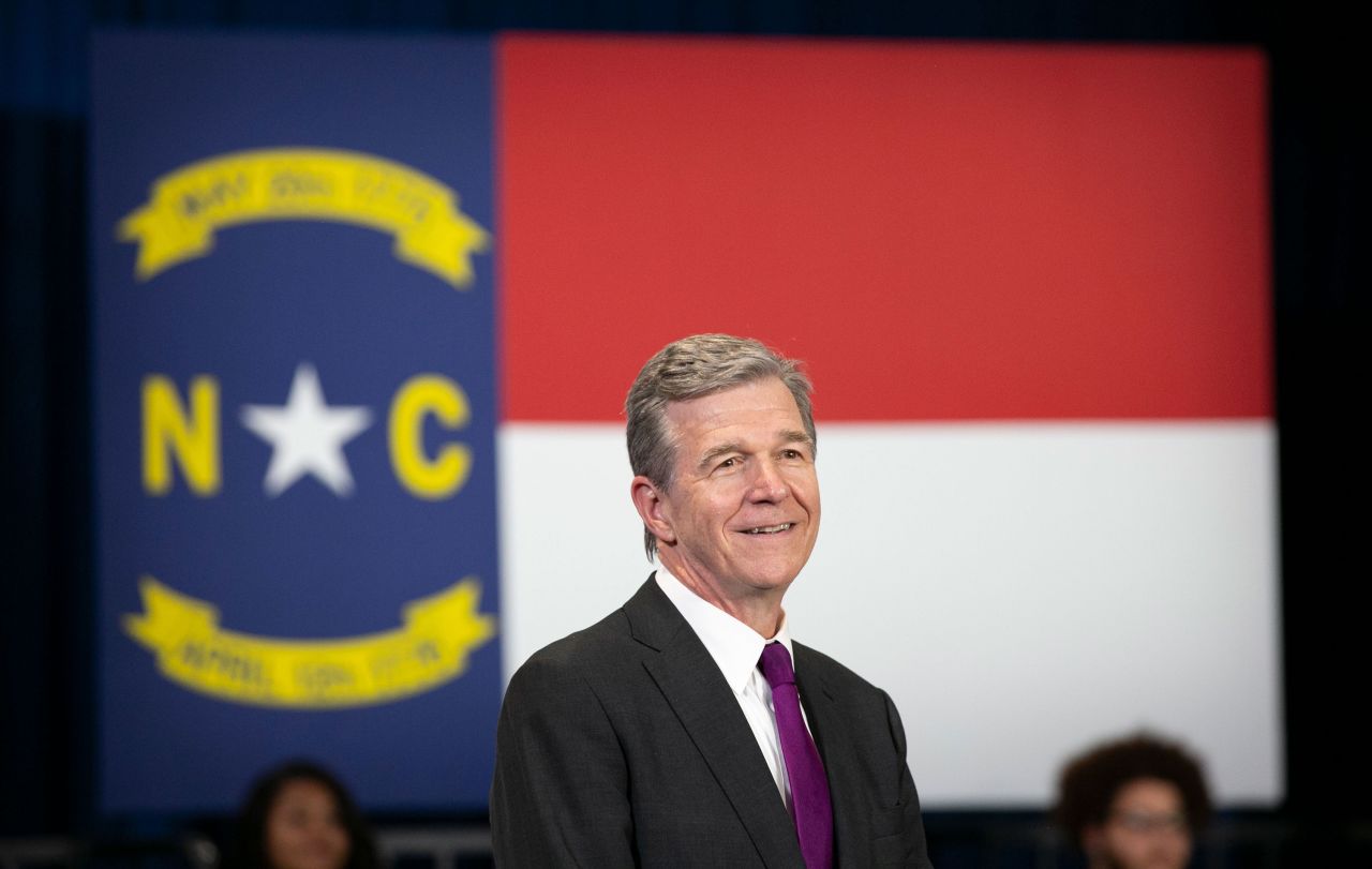 North Carolina Governor Roy Cooper is seen before President Joe Biden speaks to guests during a visit to North Carolina Agricultural and Technical State University on April 14, 2022 in Greensboro, North Carolina. 