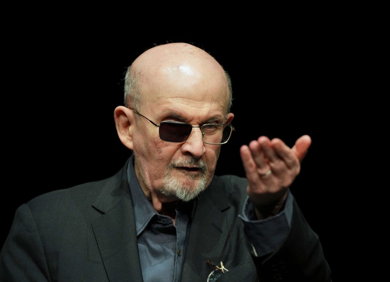 Salman Rushdie is photographed at the Deutsches Theater before the reading of his new book "Knife" in Berlin, on May 16.