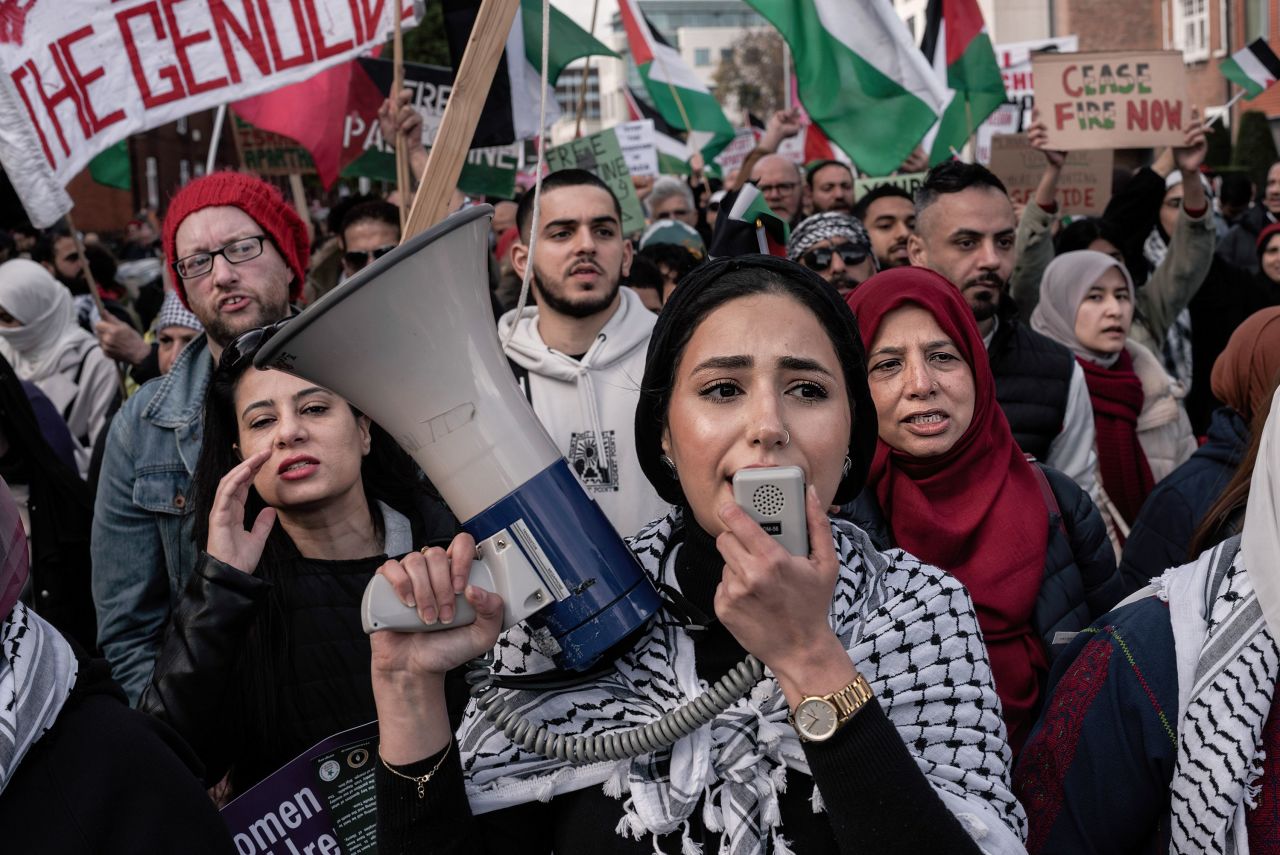 Pro-Palestinian supporters attend a demonstration in Dublin, Ireland, in October 2023. 