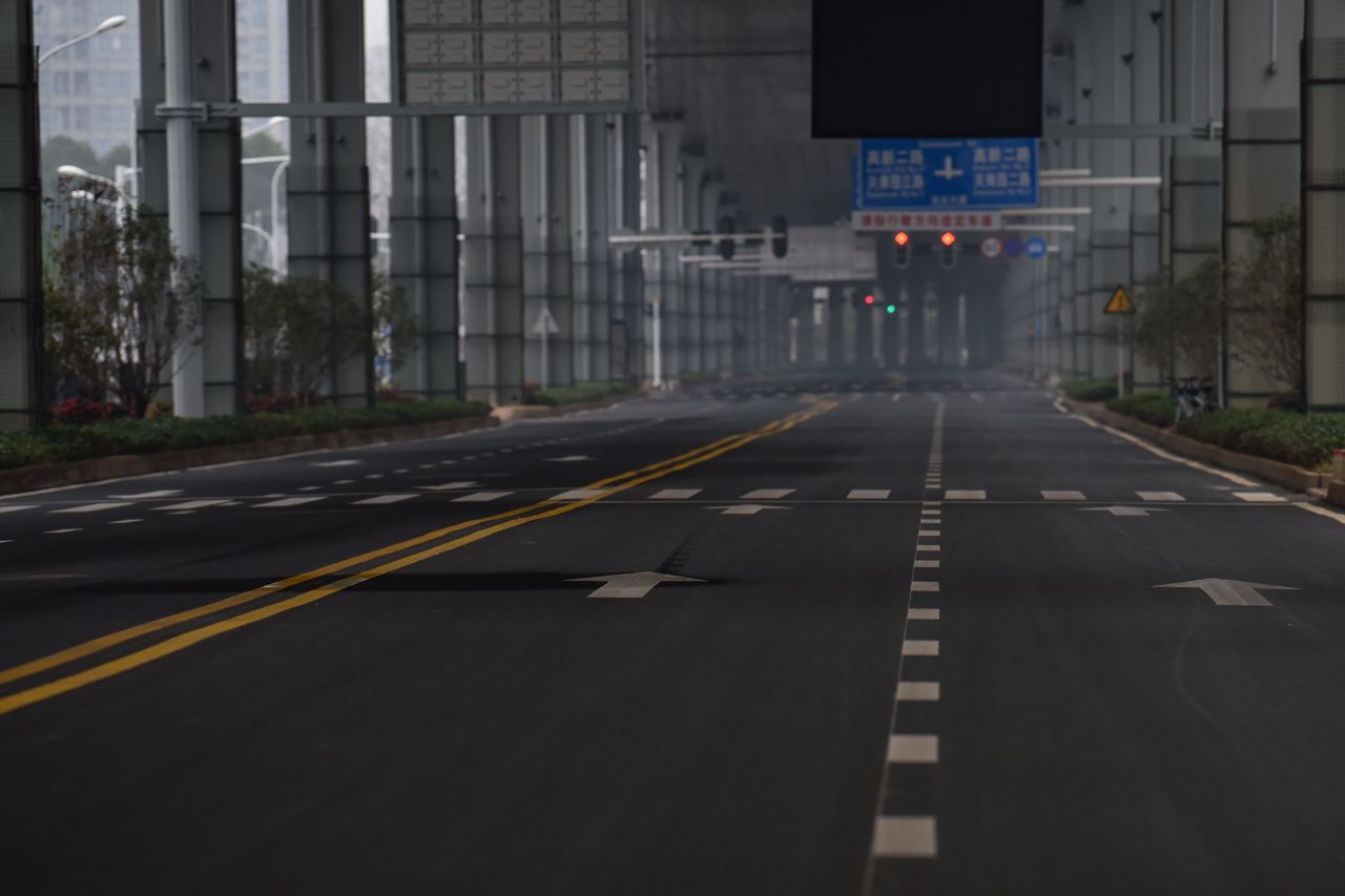 An empty road is seen on the first day of the Lunar New Year in Wuhan on Saturday. 