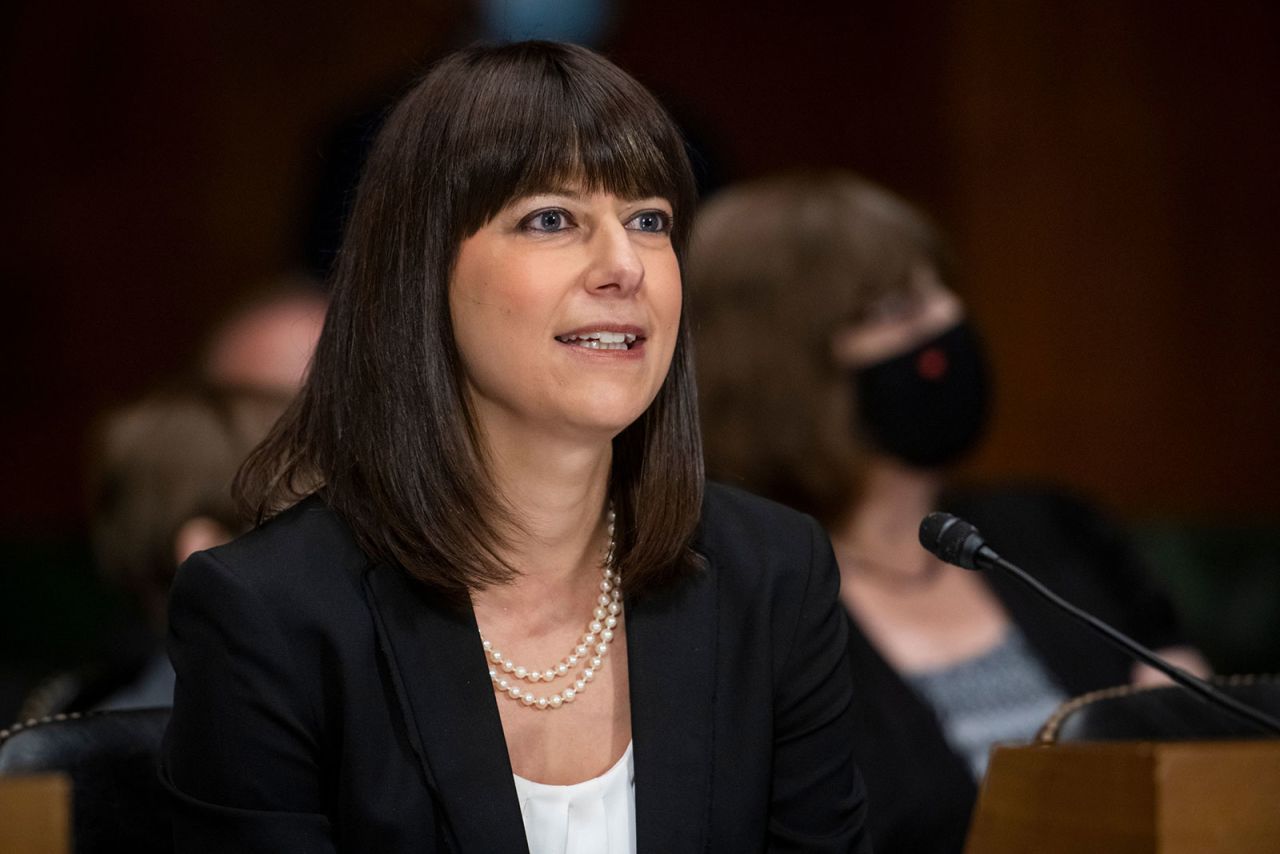 Elizabeth Prelogar appears before a Senate Committee on the Judiciary in 2021. 