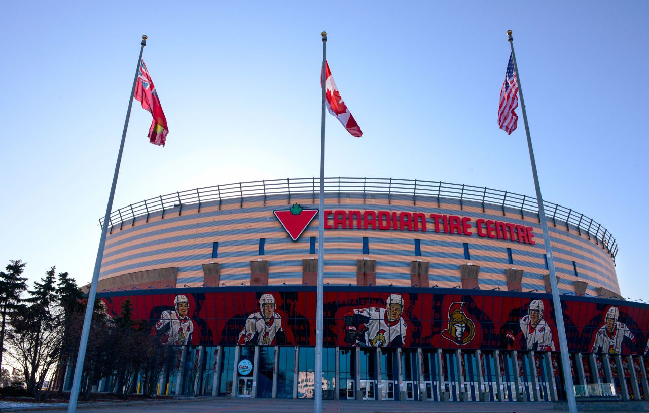 The home rink of the Ottawa Senators, the Canadian Tire Centre, stands in Ottawa, Ontario on March 12.