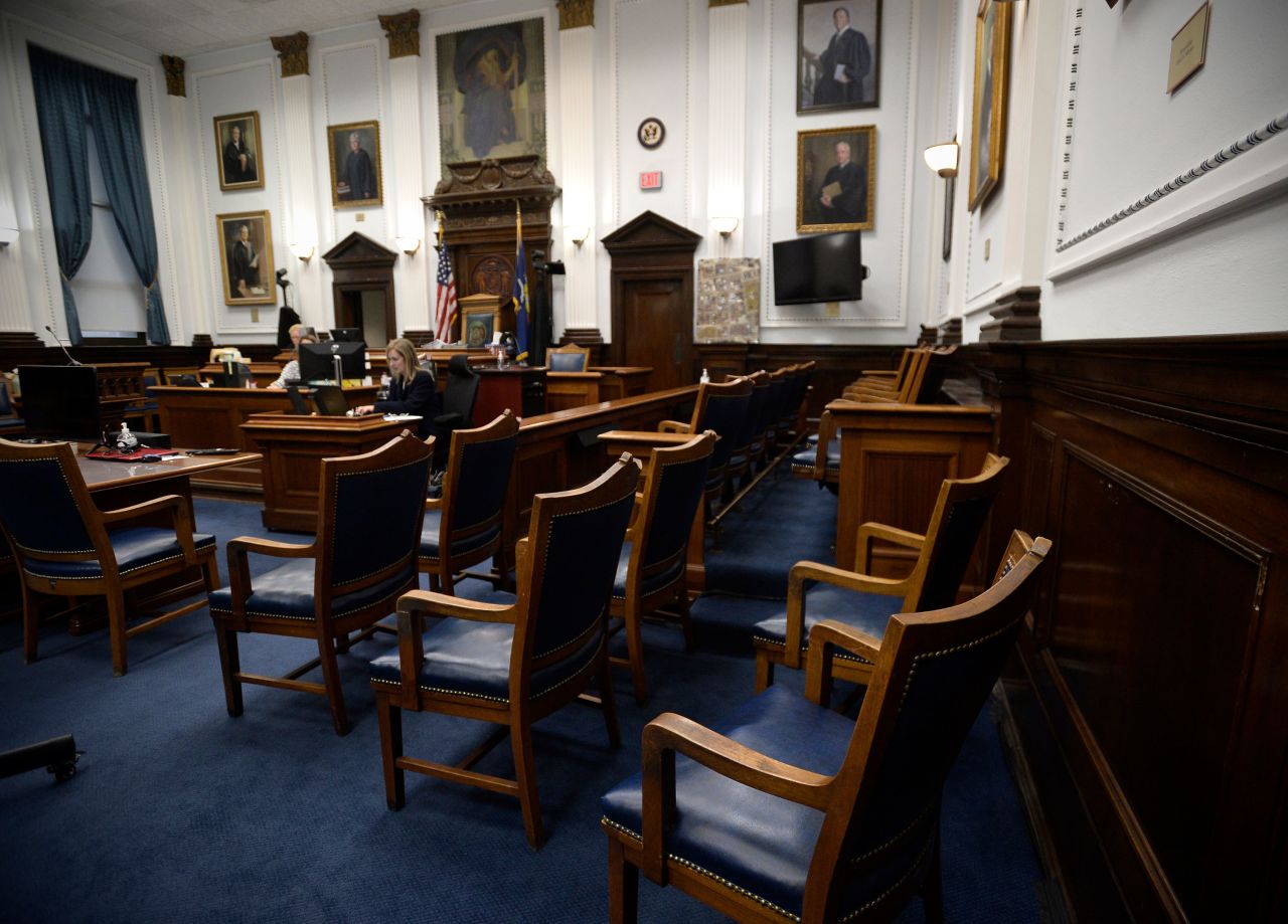 The jury box is seen empty they deliberated in Kenosha, Wisconsin, on November 17.