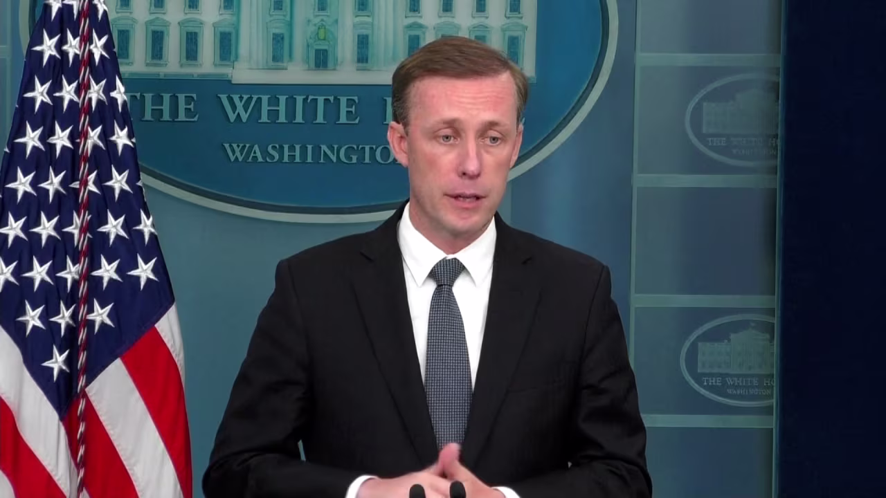 US national security adviser Jake Sullivan speaks at a press conference on July 7.