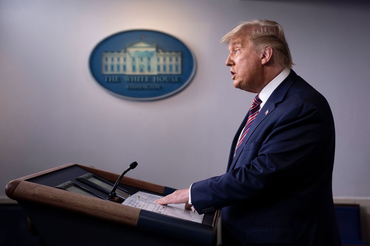 President Donald Trump speaks in the Brady Briefing Room at the White House in Washington, DC, on November 5.