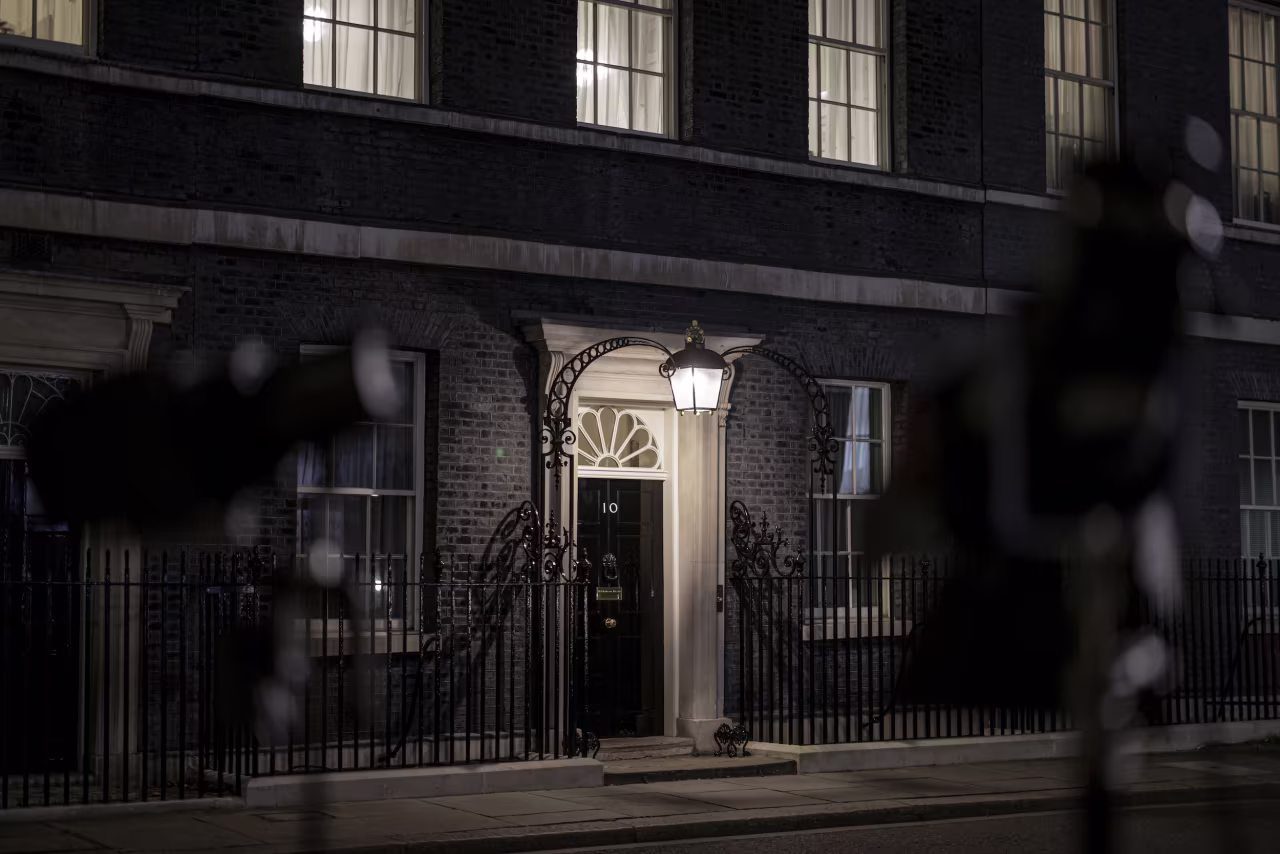 Photographed here on January 25, 10 Downing Street.