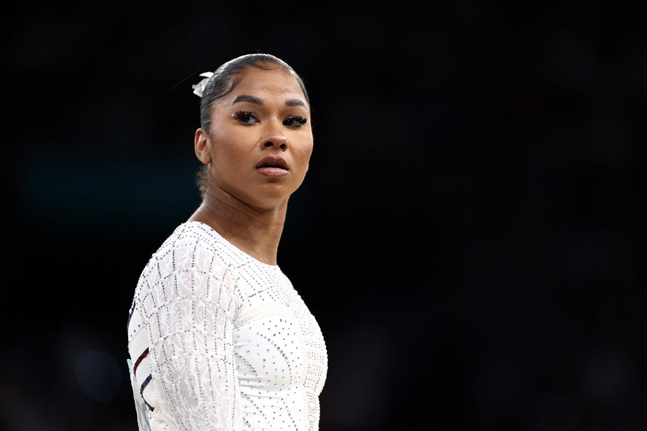 Jordan Chiles prior to competing in the women's floor exercise final on August 5. 