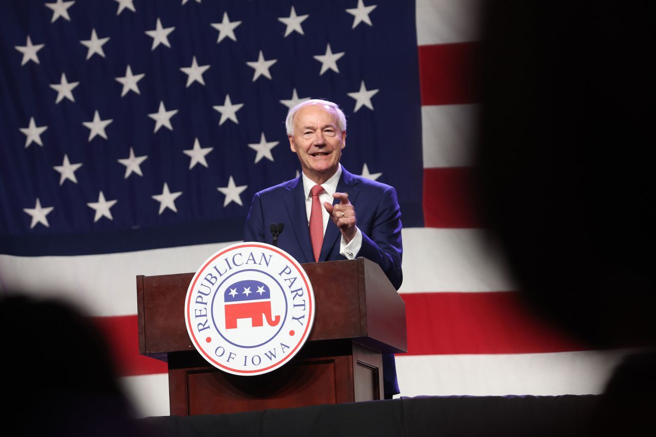 Asa Hutchinson speaks at an event in Des Moines, Iowa, on July 28. Scott Olson/Getty Images