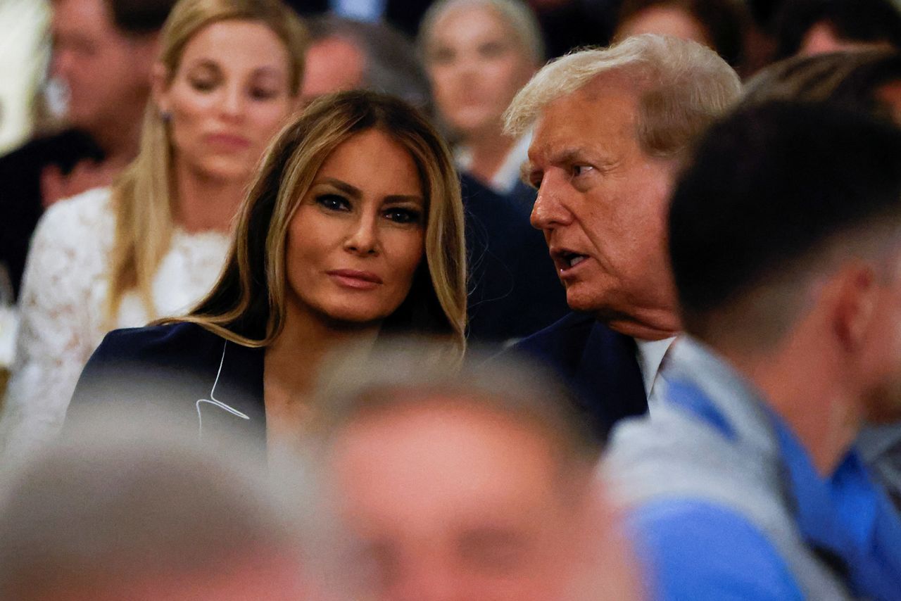 Melania Trump and former President Donald Trump attend the 2024 Senior Club Championship award ceremony at his Trump International Golf Club in West Palm Beach, Florida, on March 24.