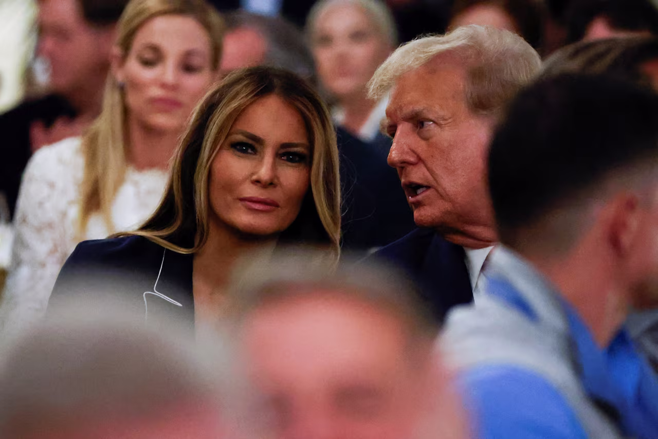 Melania Trump and former President Donald Trump attend the 2024 Senior Club Championship award ceremony at his Trump International Golf Club in West Palm Beach, Florida, on March 24.