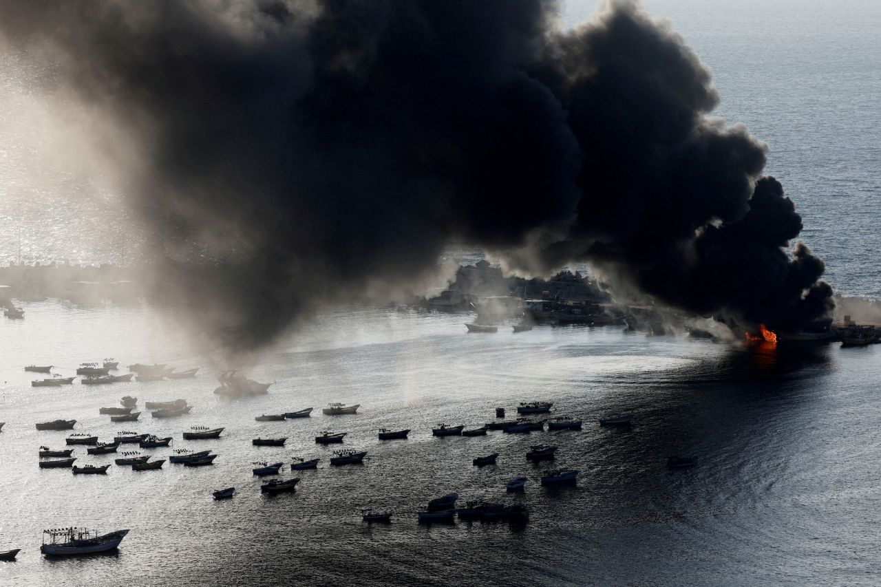 Smoke rises after Israeli strikes on the seaport of Gaza City on Tuesday.