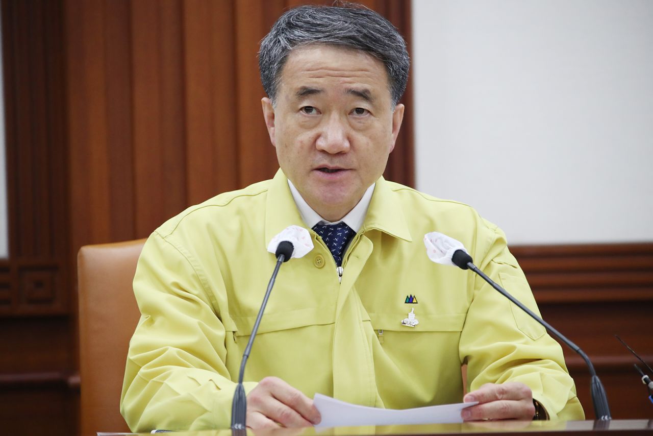 Health Minister Park Neung-hoo speaks during a meeting of the Central Disease Control Headquarters at the government complex in Seoul on July 20, to discuss measures to prevent the spread of the novel coronavirus.