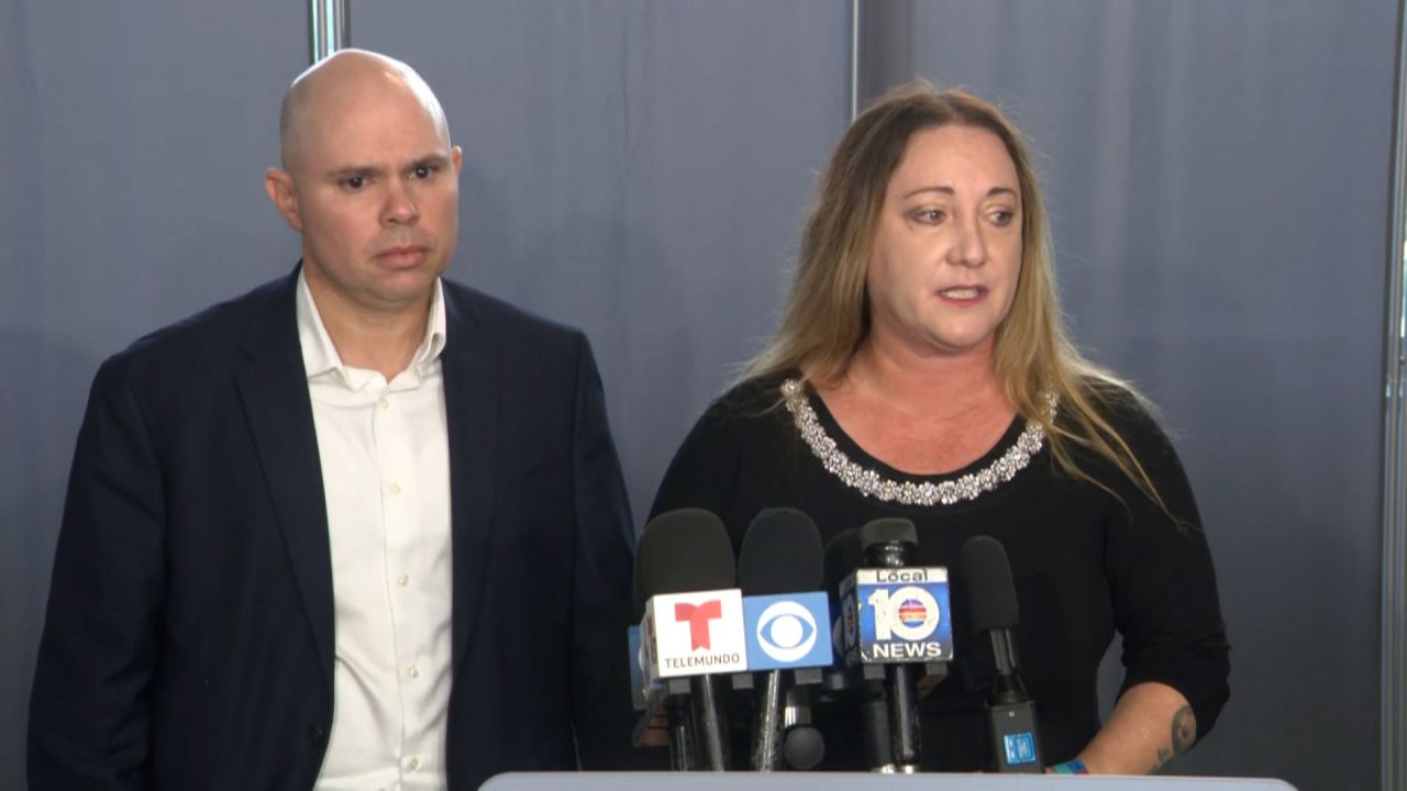 The parents of Alyssa Alhadeff speak at a press conference on Thursday, October 13. 