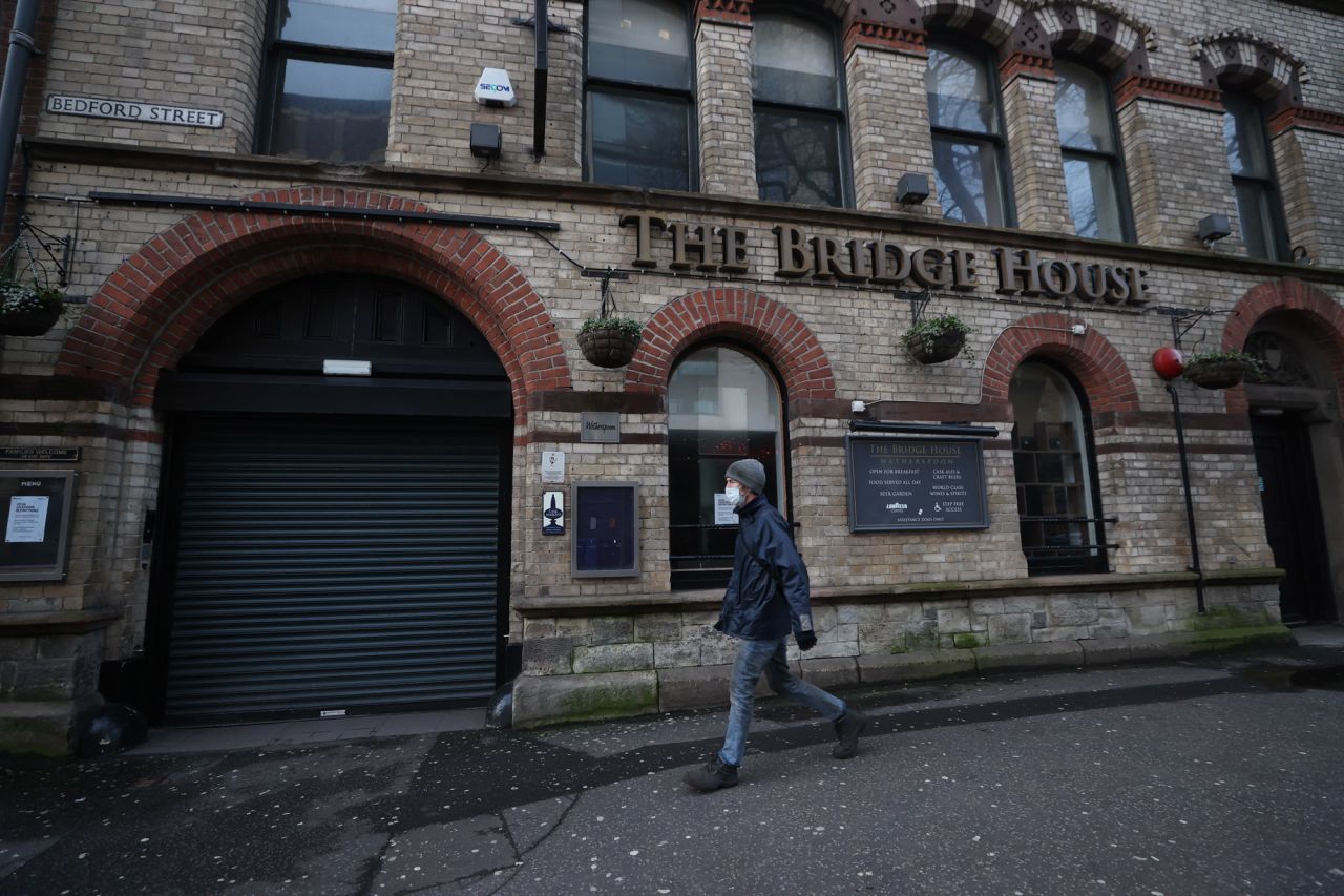 A man walks in Belfast, Ireland, on February 15.