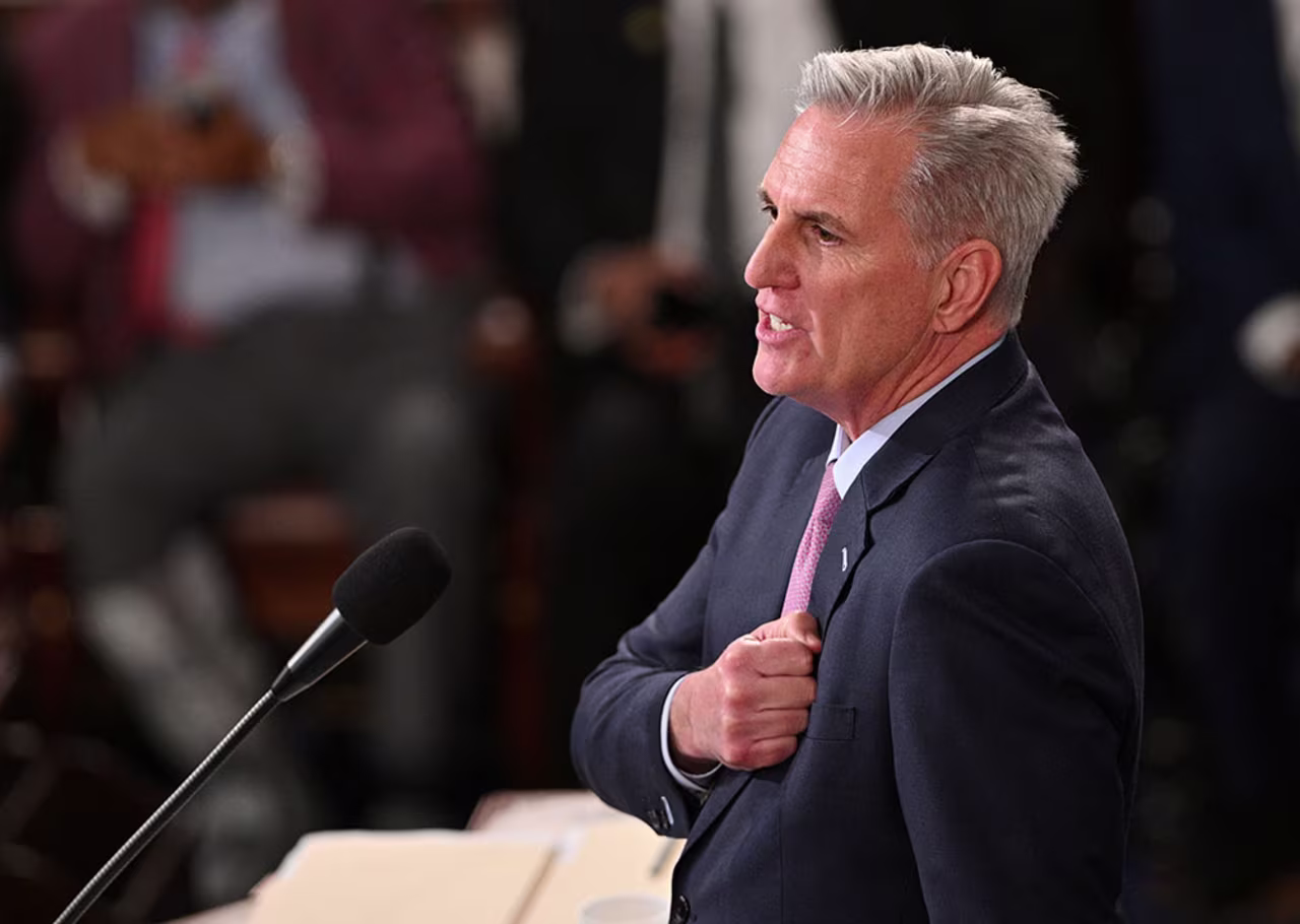 Kevin McCarthy addresses the House of Representatives. 