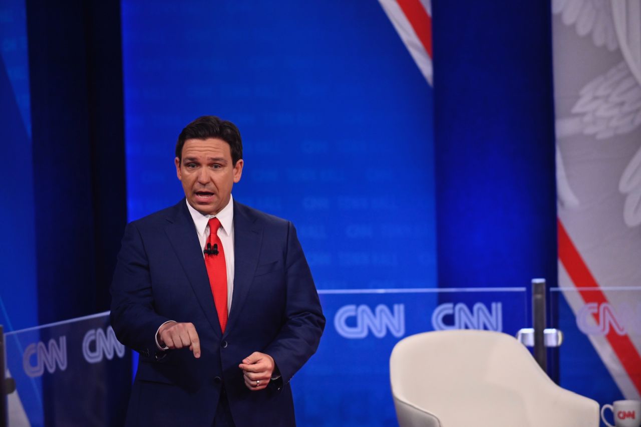 DeSantis answers a question during a CNN Republican Town Hall on Tuesday in Des Moines, Iowa.