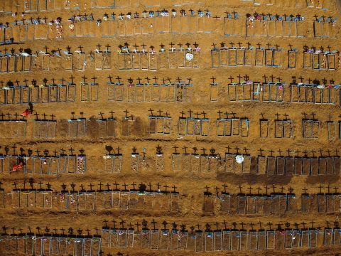 Aerial view of the Nossa Senhora Aparecida cemetery where Covid-19 victims are buried daily, in Manaus, Brazil, on June 2.