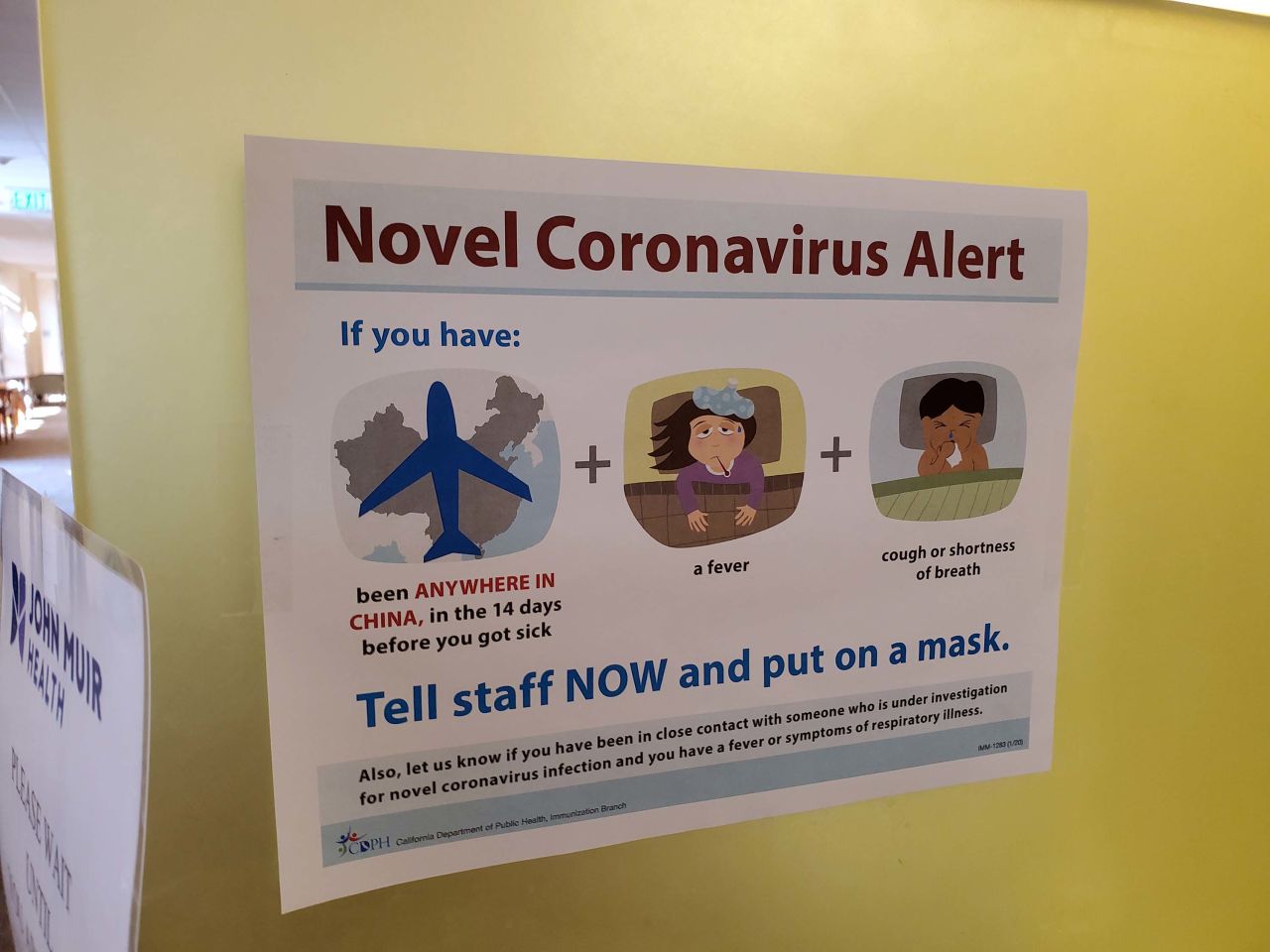 Signage with information about the coronavirus alert is posted at a California medical center on February 9.