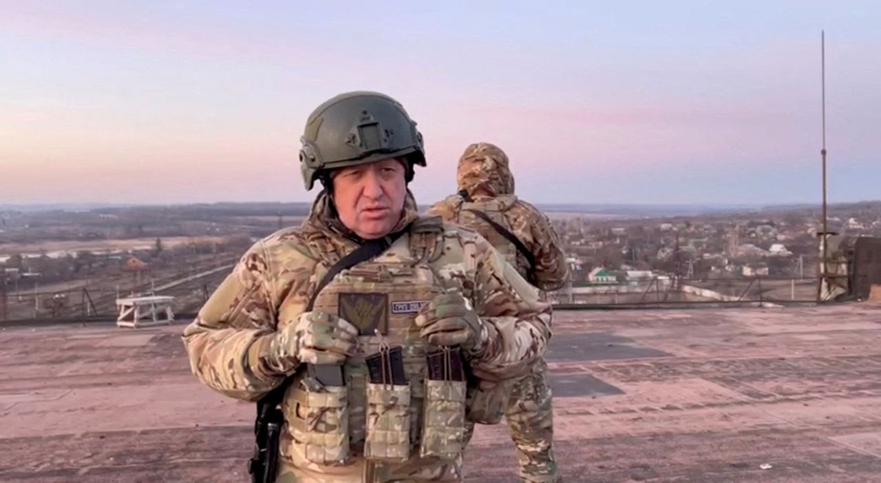 Yevgeny?Prigozhin, founder of Russia's Wagner mercenary force, in Paraskoviivka, Ukraine, in this still image from an undated video released on March 3.