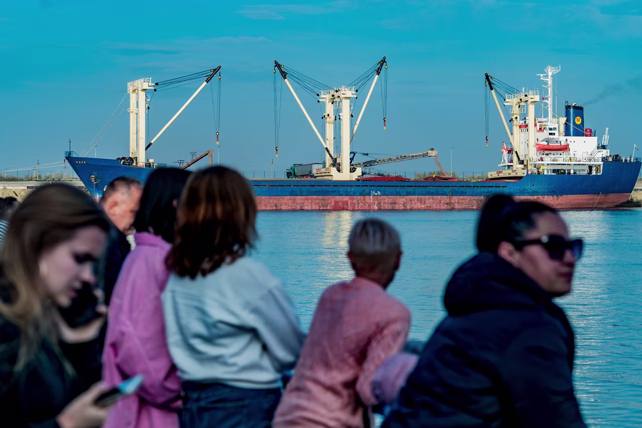 A grain ship sits in a port in western Ukraine on November 2. 