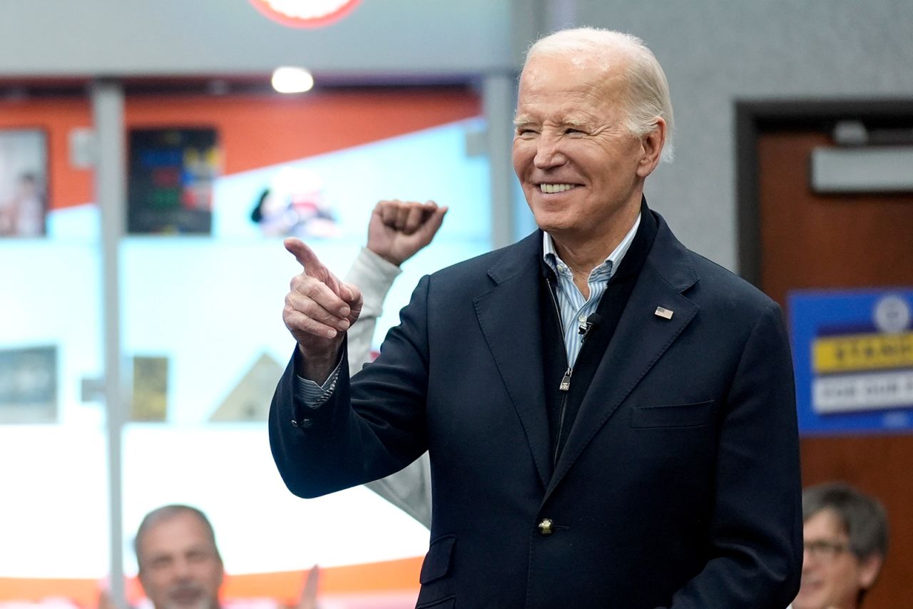 President Joe Biden meets with UAW members during a campaign stop at a phone bank in the UAW Region 1 Union Hall, in Warren, Michigan on February 1.