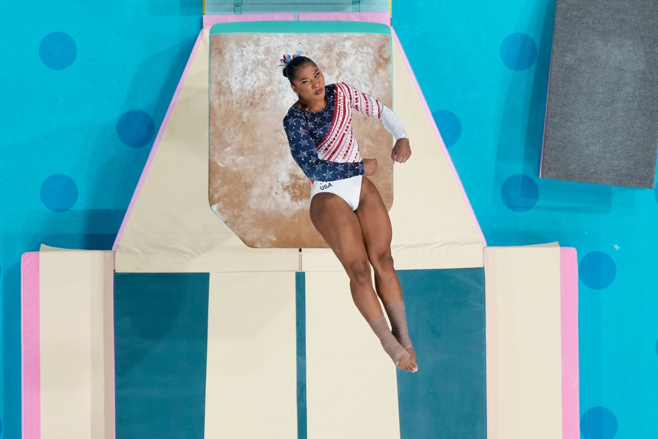 Jordan Chiles performs on the vault on Tuesday.