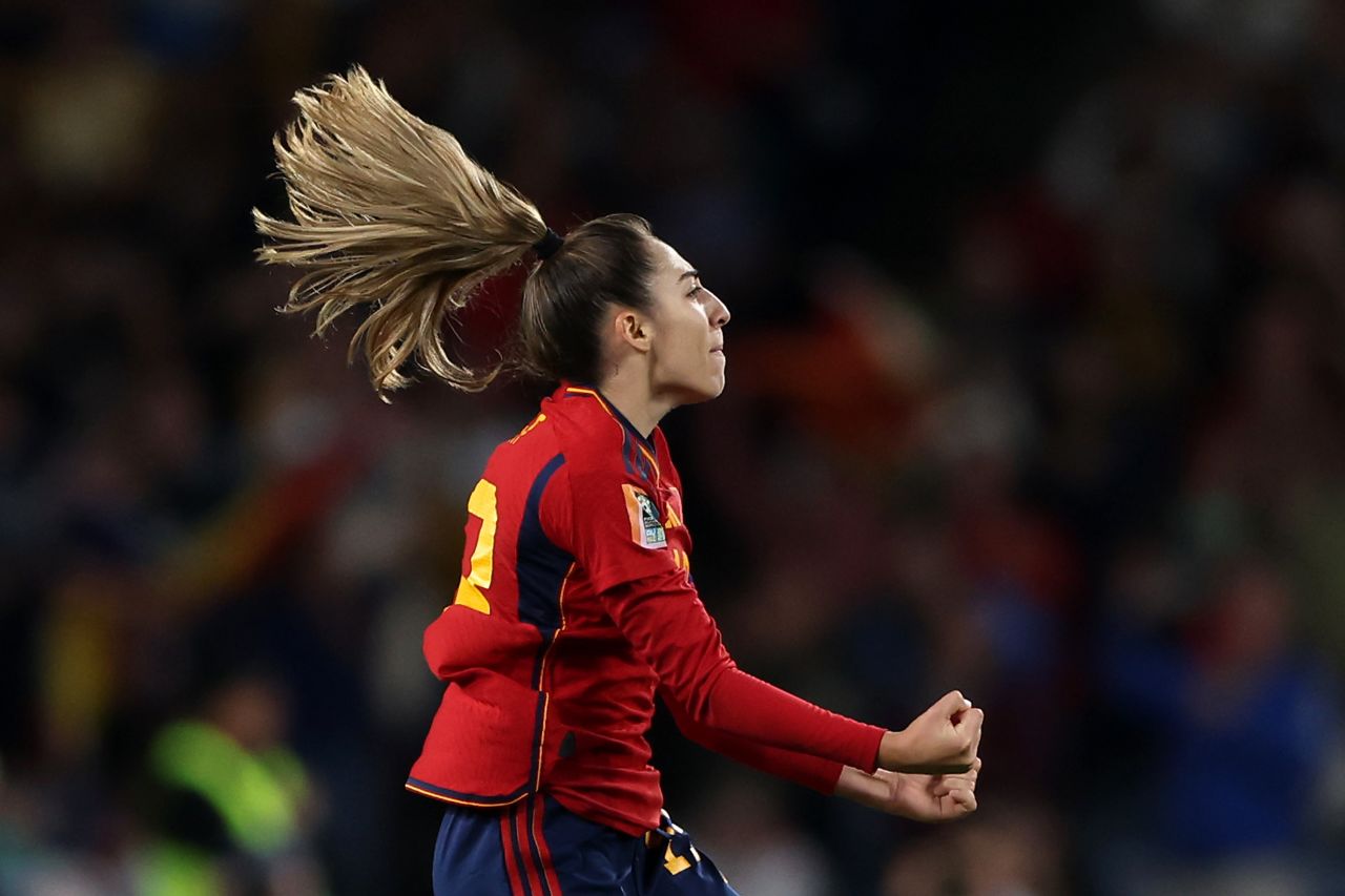 Olga Carmona of Spain celebrates after scoring her team's first goal.