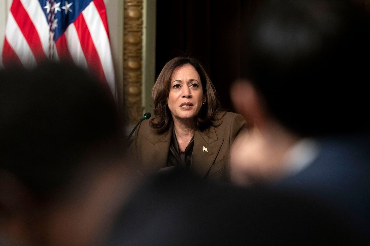 Vice President Kamala Harris speaks as she meets with voting rights leaders on Tuesday in Washington, DC.