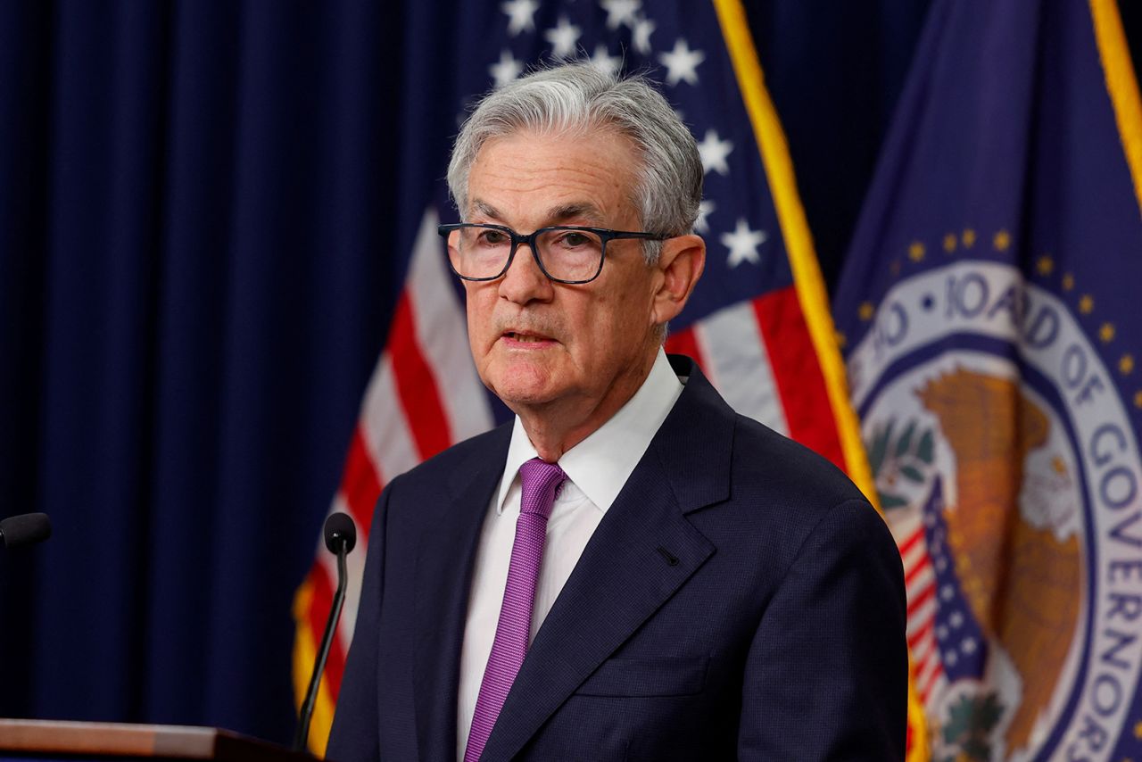 U.S. Federal Reserve Chairman?Jerome?Powell?speaks during a press conference after the release of the Fed policy decision to leave interest rates unchanged, at the Federal Reserve in Washington on September 20.