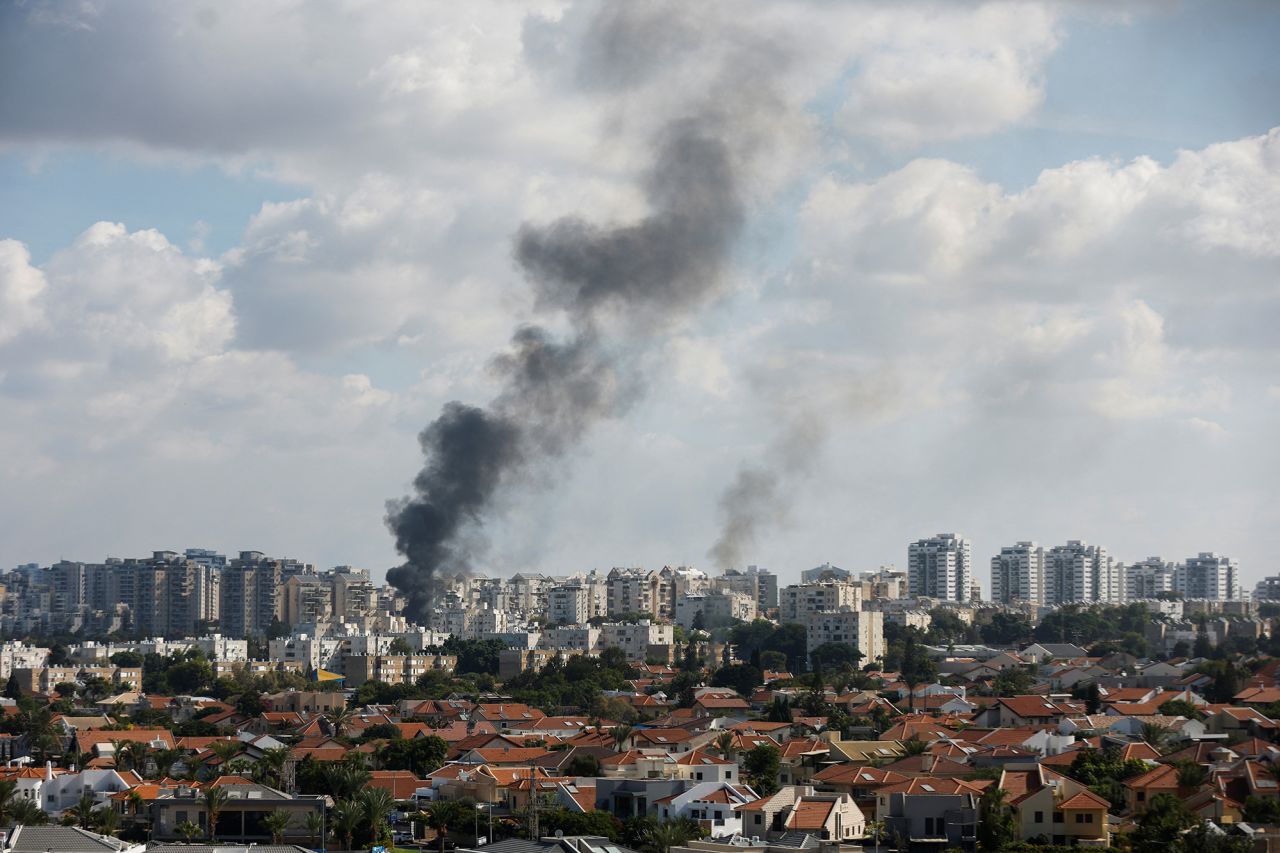 Smoke rises in the aftermath of rocket barrages that were launched from Gaza, in Ashkelon,?Israel, on?October 7.