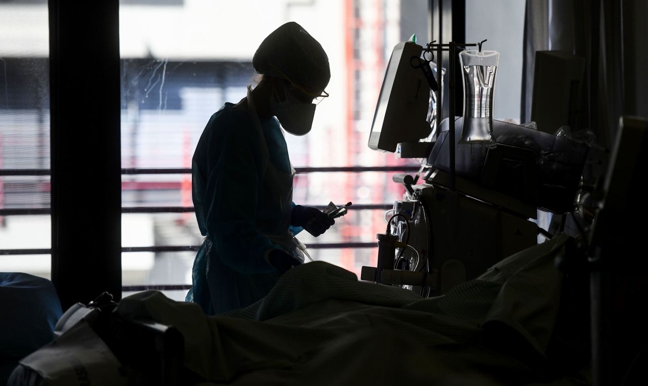 Medical staff take care of a coronavirus patient in the intensive care unit at the University Hospital of Aachen, Germany, on April 15.