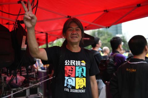 Lawmaker Leung Kwok-hung, or "Long Hair," in Victoria Park on Sunday.