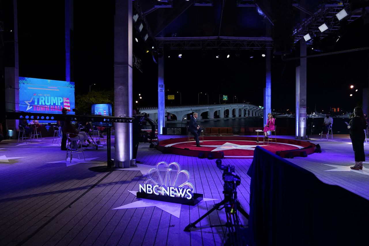 President Donald Trump listens during an NBC News Town Hall with moderator Savannah Guthrie, at Perez Art Museum Miami on Thursday.