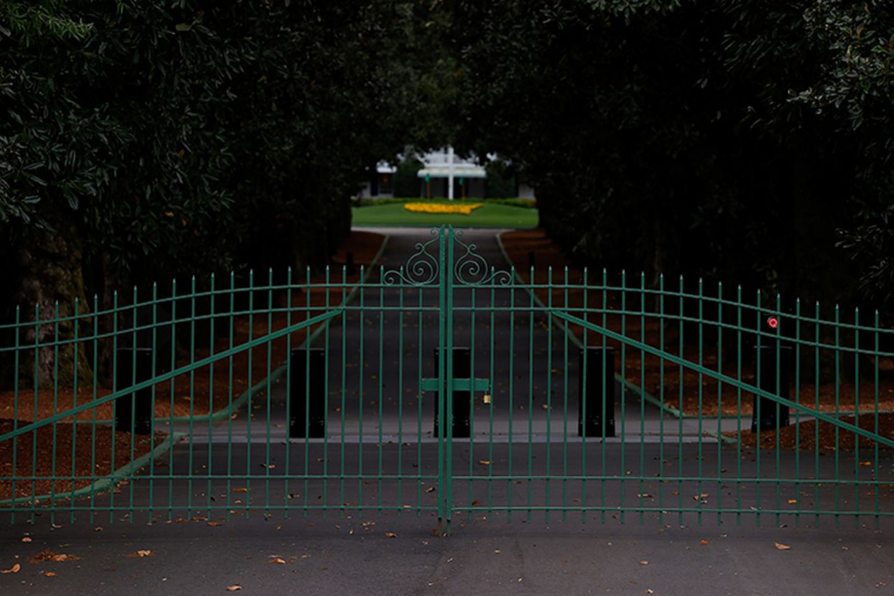 A view of the locked gates at the entrance of Magnolia Lane off Washington Road that leads to the clubhouse of Augusta National on March 30,  in Augusta, Georgia. 