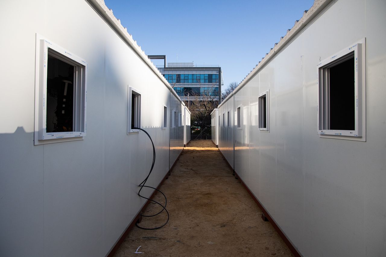 A makeshift medical facility using containers is installed on the grounds of the Seoul Medical Center in Seoul, South Korea, on Tuesday, Dec. 8.