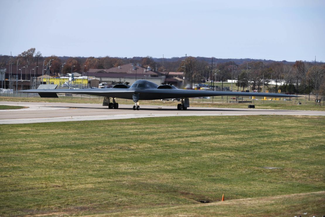 A B-2 Spirit stealth bomber assigned to the 509th Bomb Wing taxis to the runway at Whiteman Air Force Base, Missouri, Nov. 7, 2022