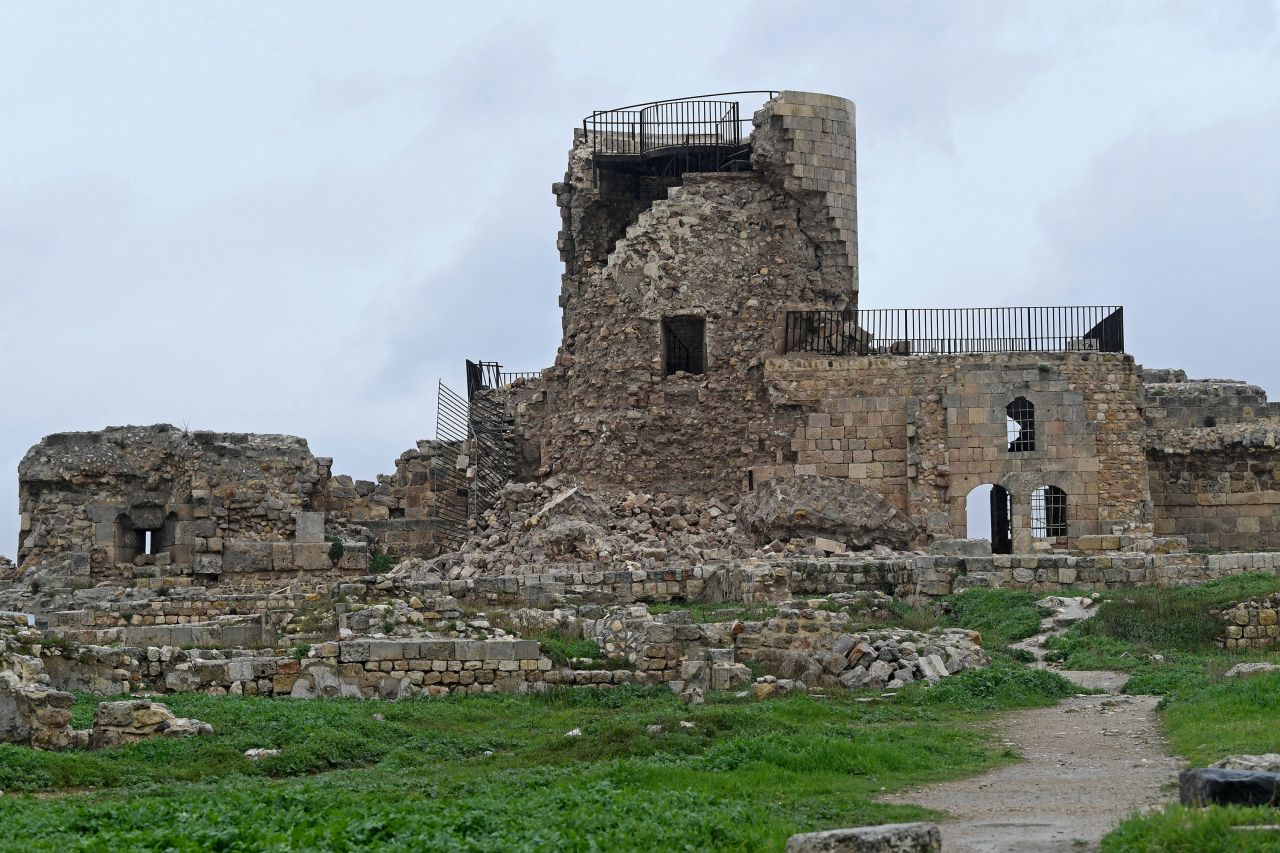 Aleppo's ancient citadel is seen damaged following the earthquake on Monday.