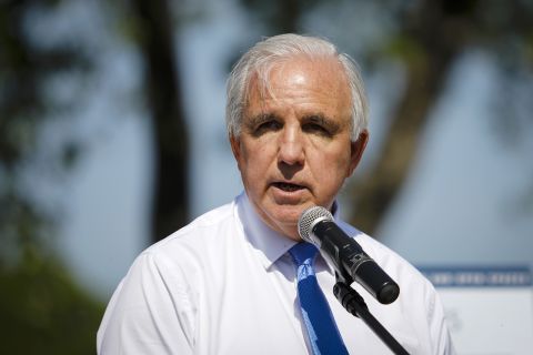 Carlos Gimenez, mayor of Miami-Dade County, speaks during a news conference in Miami, Florida on April 27.