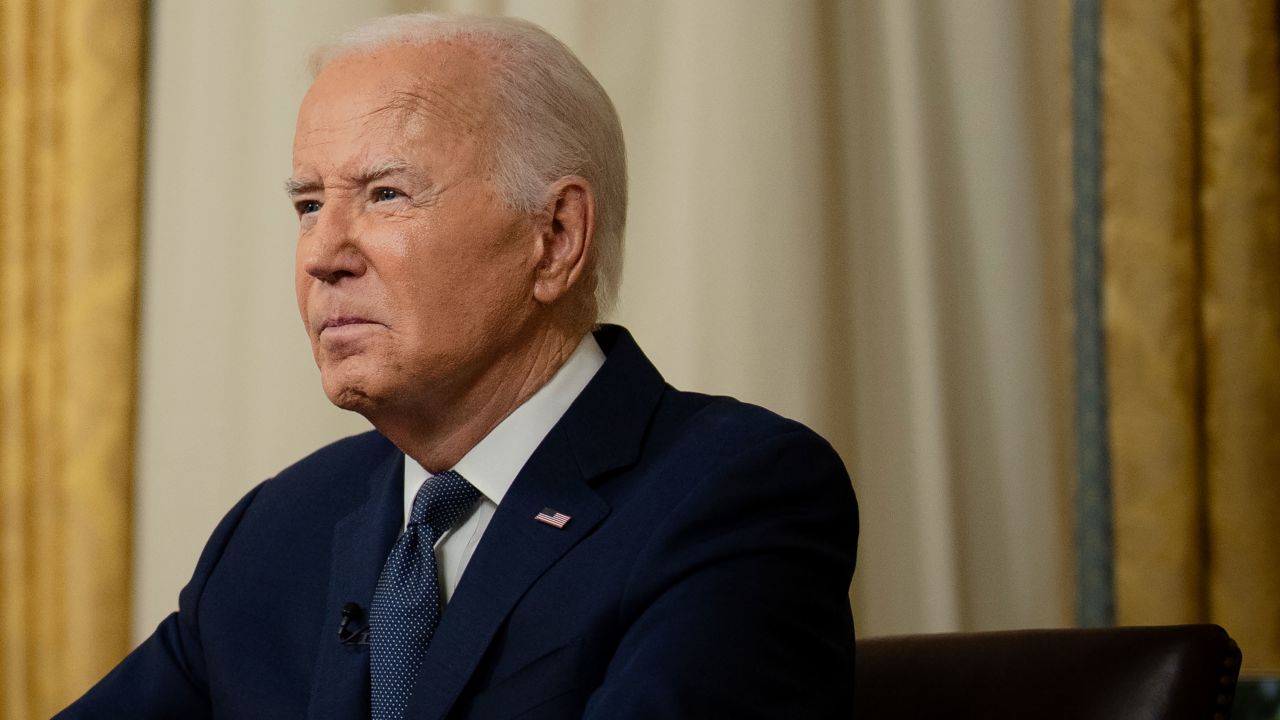 President Joe Biden delivers a nationally televised address from the Oval Office of the White House on July 14 in Washington, DC. 