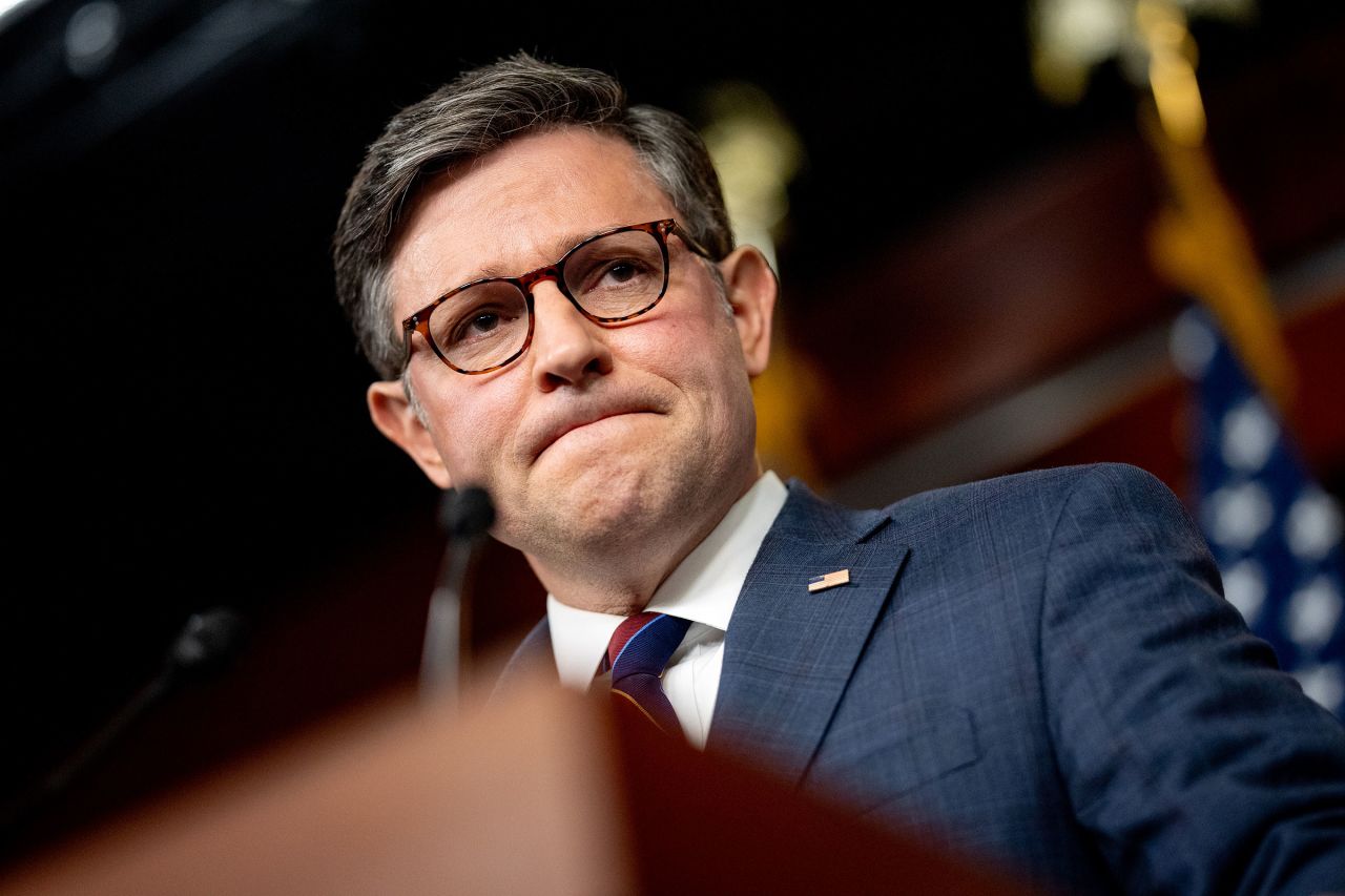 House Speaker Mike Johnson takes a question from a reporter during a weekly news conference on Capitol Hill on June 4, in Washington, DC.?