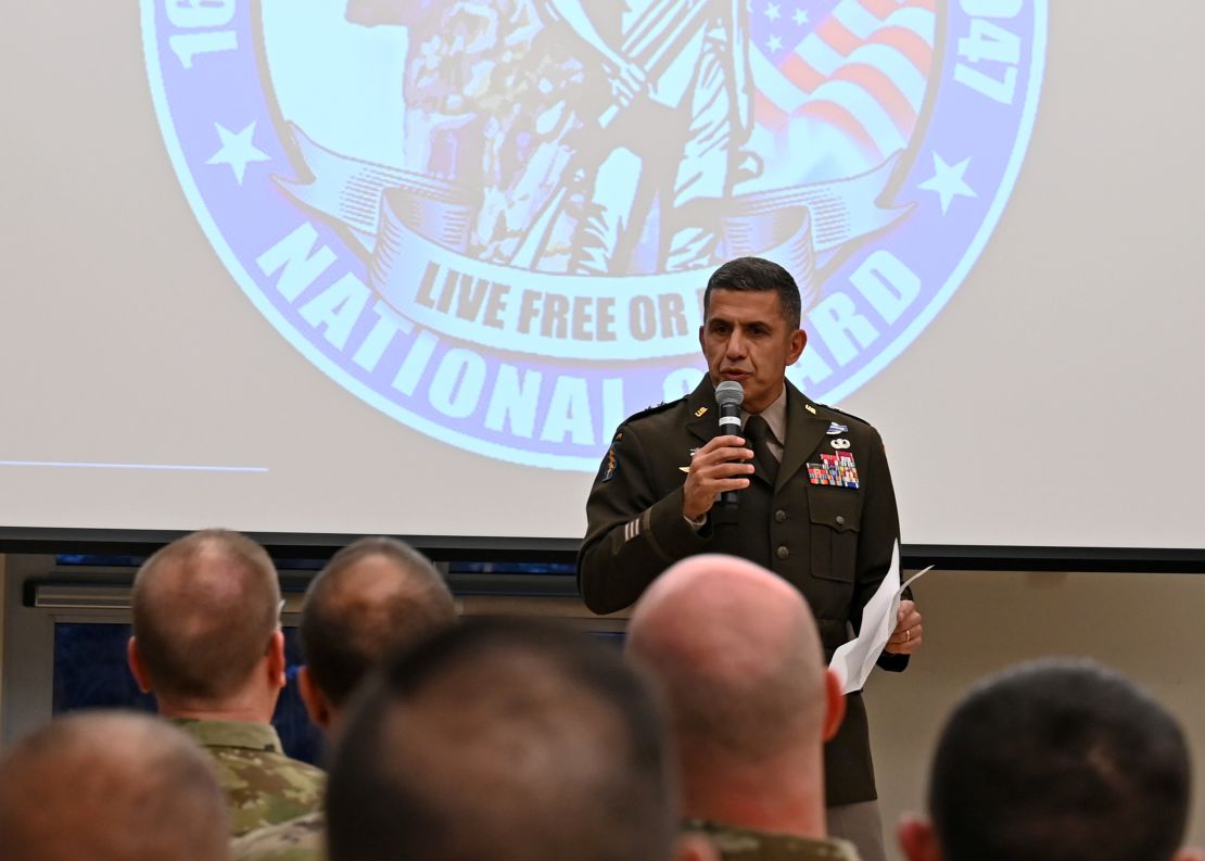 Maj. Gen. David Mikolaities addresses attendees of the New Hampshire National Guard Annual Awards Ceremony in December 2022 in Pembroke, New Hampshire.