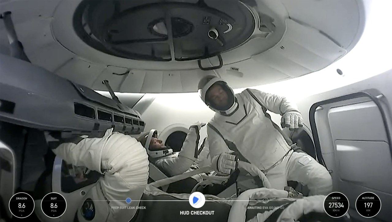 Crew prepare inside the Polaris cabin on September 12.