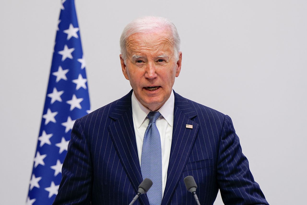 US President Joe Biden delivers statements in Paris, on June 8.