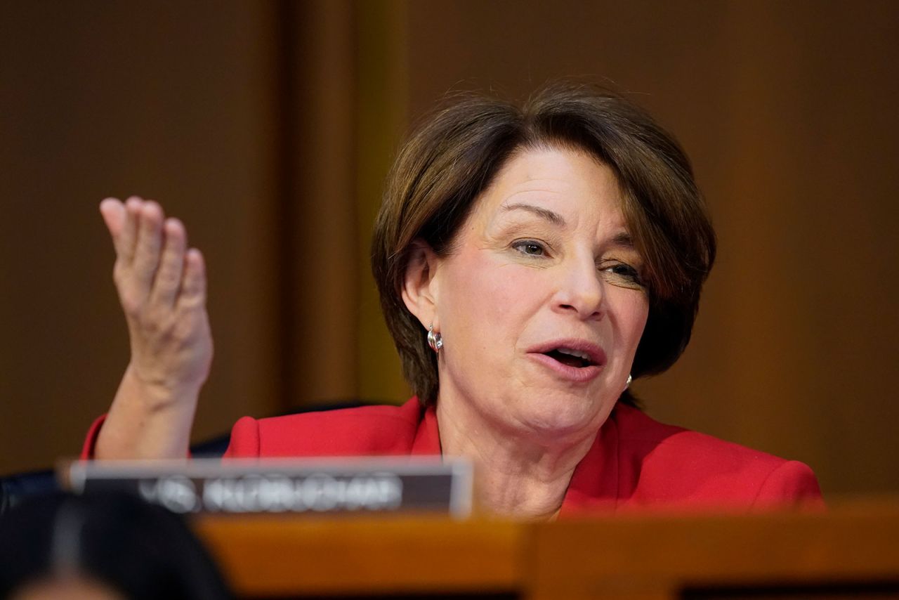 Sen. Amy Klobuchar questions Supreme Court nominee Judge Ketanji Brown Jackson during her confirmation hearing on Tuesday. 