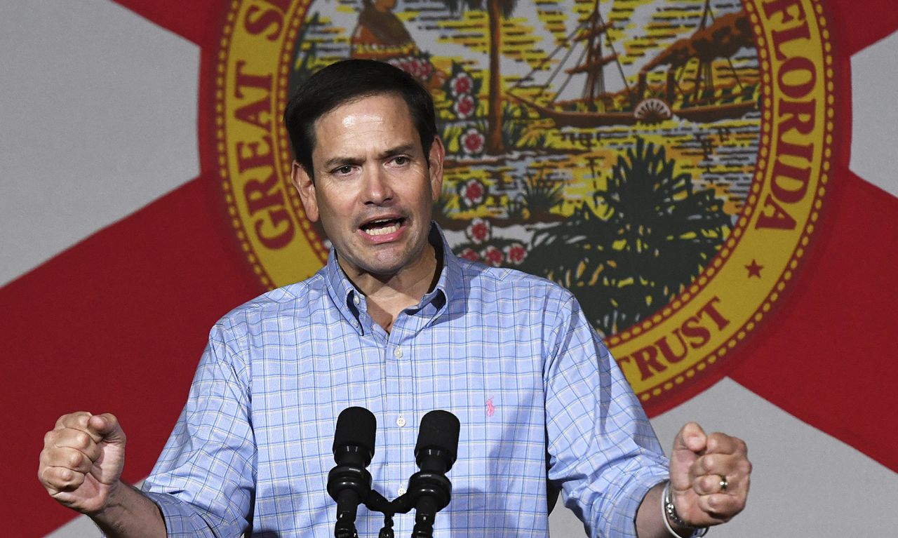 Sen. Marco Rubio speaks to supporters at a campaign rally at the Cheyenne Saloon in Orlando, Florida on Sunday.  