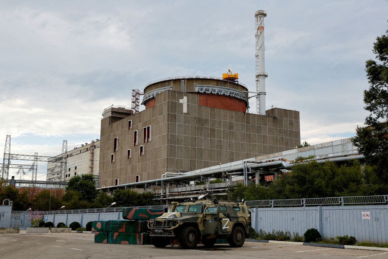 A Russian vehicle is parked outside the Zaporizhzhia nuclear power plant in Ukraine, on September 1. 