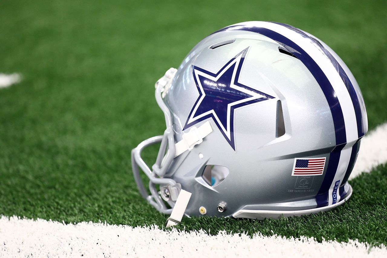 A Dallas Cowboys helmet at AT&T Stadium on October 14, 2018 in Arlington, Texas. 