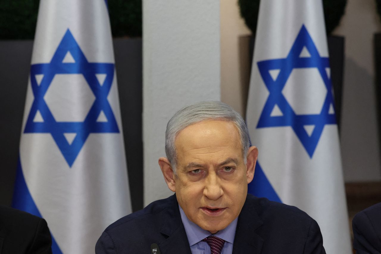 Israeli Prime Minister Benjamin Netanyahu attends a weekly cabinet meeting at the the Kirya military base in Tel Aviv on December 31.