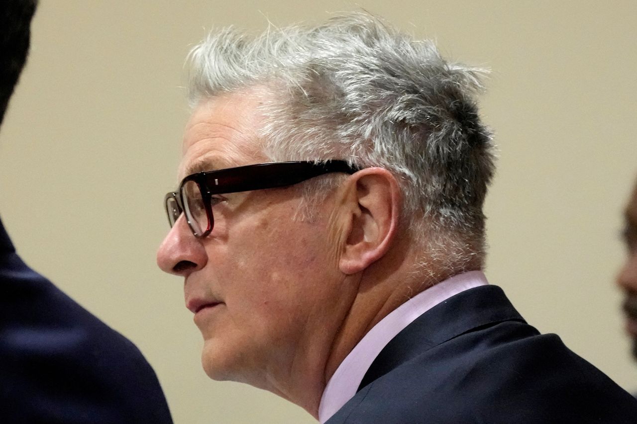 Alec Baldwin listens during his hearing in Santa Fe County District Court, on Wednesday, July 10.???