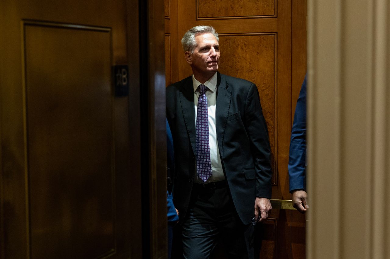 House Speaker Kevin McCarthy leaves a closed door meeting at the Capitol on September 29. 